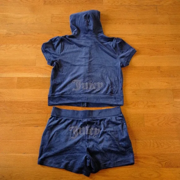 Juicy Couture Velour Tracksuit Set Womens Navy Blue Rhinestone Y2K Large - Picture 8 of 11